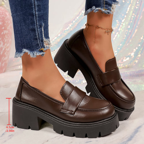 Damen Chunky Plateau-Loafer mit gezackter Gummisohle und Penny-Riemen Drune