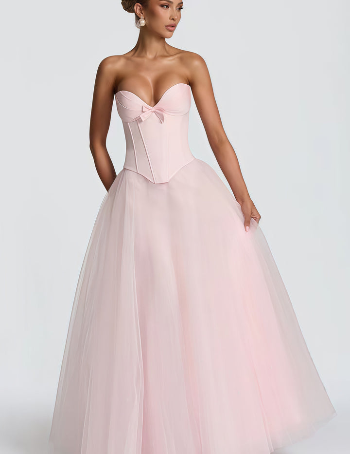 Damen Brautkleid mit tiefem V-Ausschnitt und voluminösem Tüllrock Drune