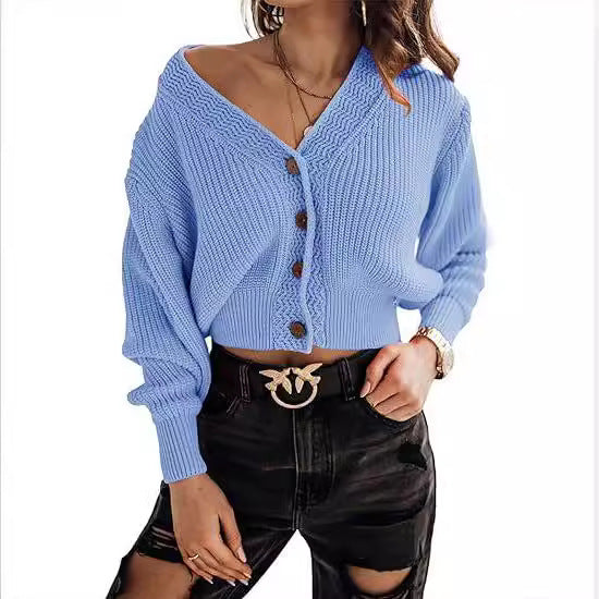 Damen cropped Strickjacke mit tiefem V-Ausschnitt und elegantem Knopfverschluss Drune