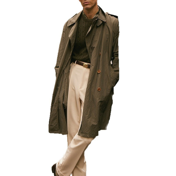 Herren Leichter knielanger Trenchcoat aus wasserabweisendem Baumwollmix mit offenem Schnitt Drune