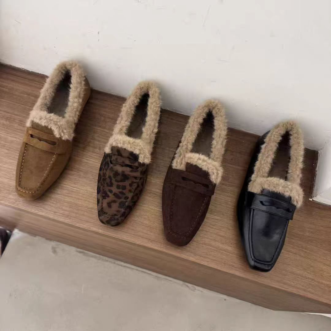 Damen nan gefütterte Teddy-Loafer mit weichem Fellbesatz und rutschfester Laufsohle Drune