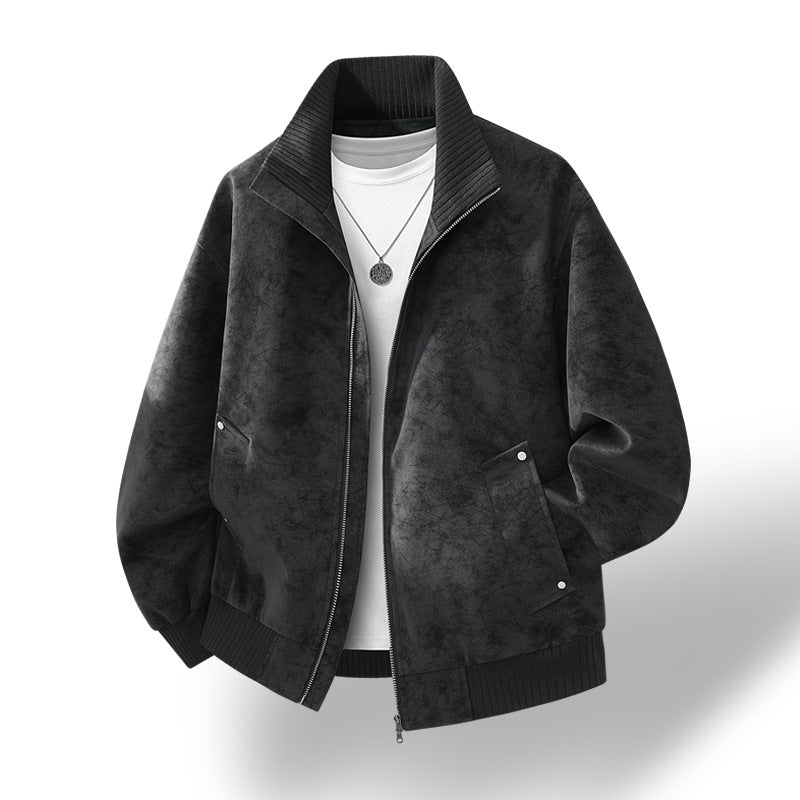 Herren Velours‑Imitat Bomberjacke mit Stehkragen, Thermofutter & Reißverschluss Drune