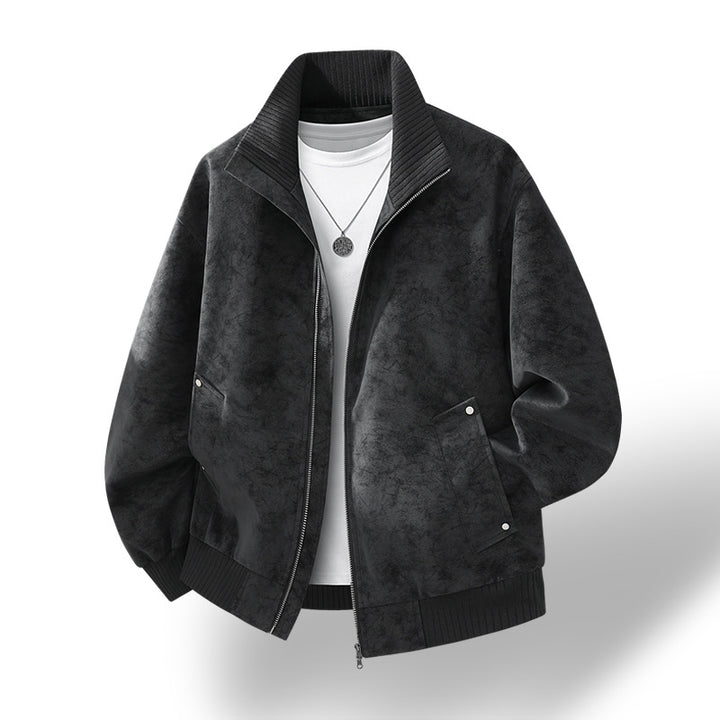 Herren Velours‑Imitat Bomberjacke mit Stehkragen, Thermofutter & Reißverschluss Drune