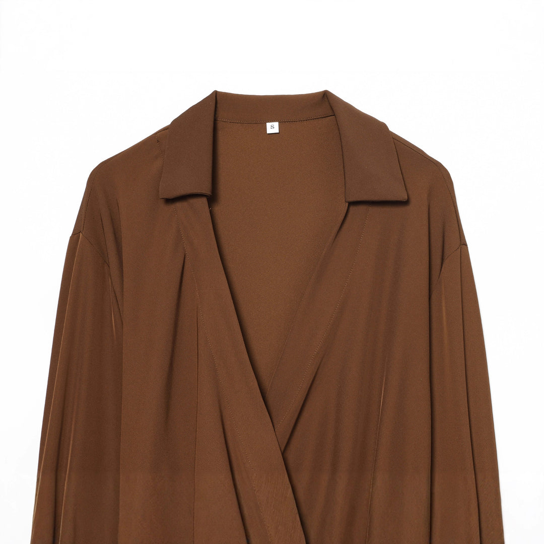 Damen nan fließende Wickelbluse mit weitem Reverskragen, überschnittener Schulter und dekorativem Seitenschleifen-Tie Drune
