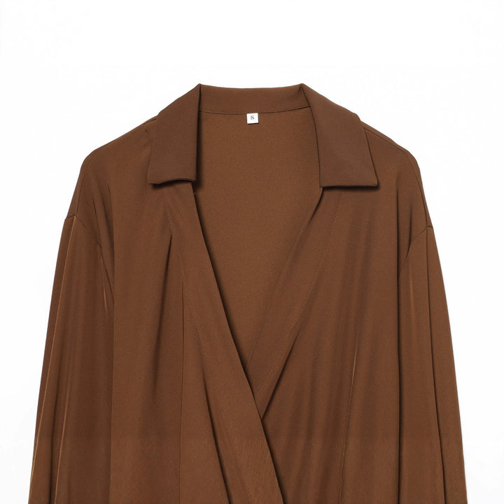 Damen nan fließende Wickelbluse mit weitem Reverskragen, überschnittener Schulter und dekorativem Seitenschleifen-Tie Drune