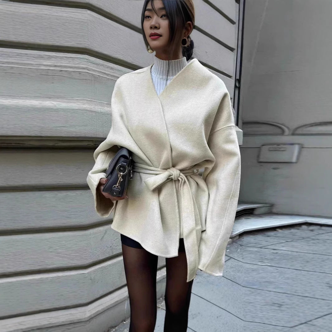 Damen Modejacke mit Taillengürtel und weitem Schnitt Drune