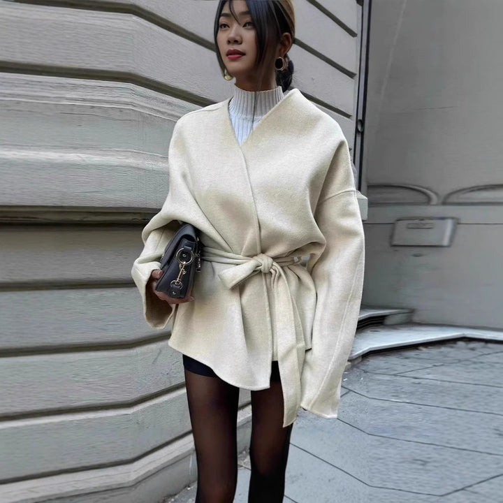 Damen Modejacke mit Taillengürtel und weitem Schnitt Drune