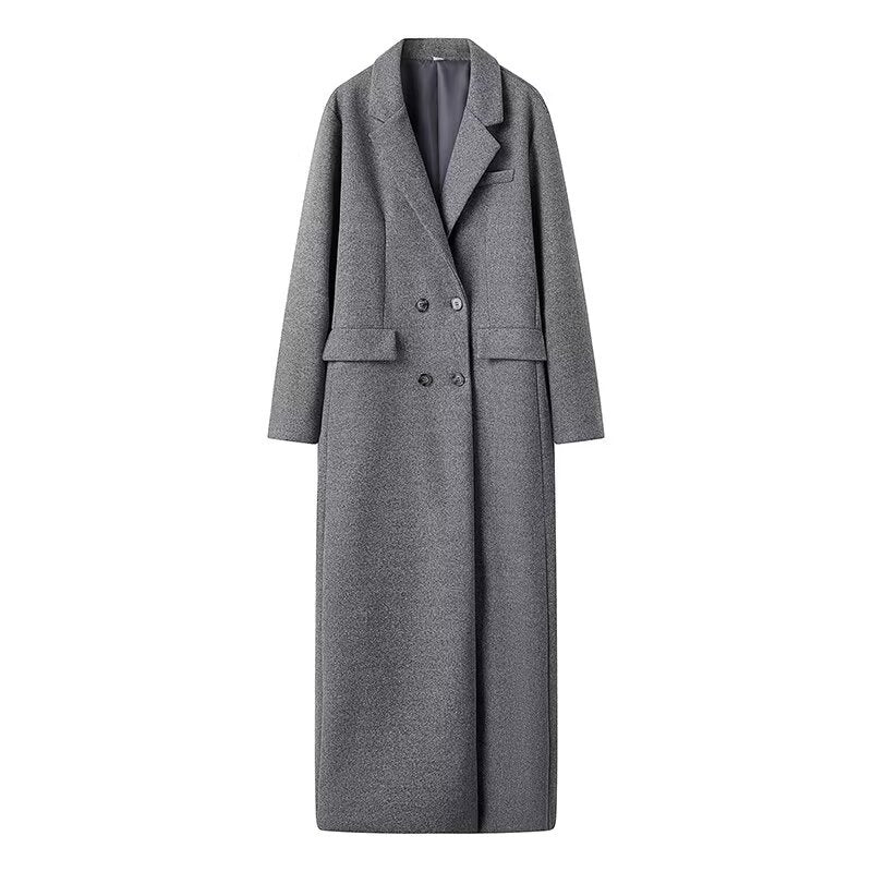 Damen nan extra langer Oversize-Wollmix-Mantel mit Schalkragen, doppelreihiger Knopfleiste und aufgesetzten Pattentaschen Drune