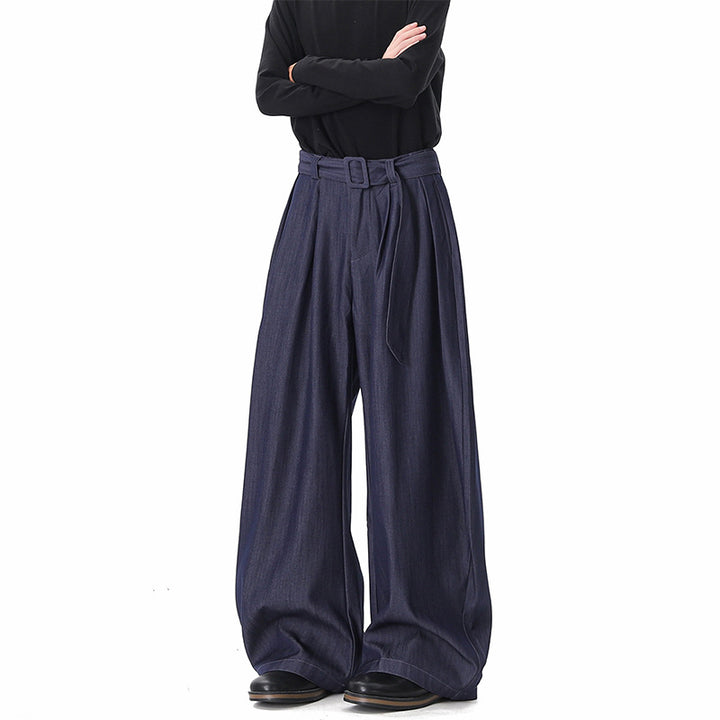 Damen Weite Paperbag-Hose mit hohem Bund, Falten und Taillengürtel Drune