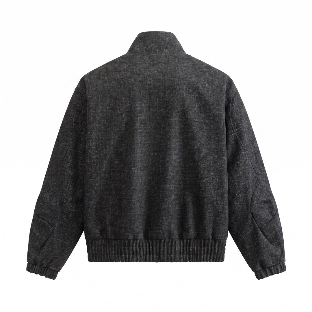 Unisex Boxy‑Bomberjacke aus strukturiertem Denim‑Optik mit hohem Stehkragen Drune