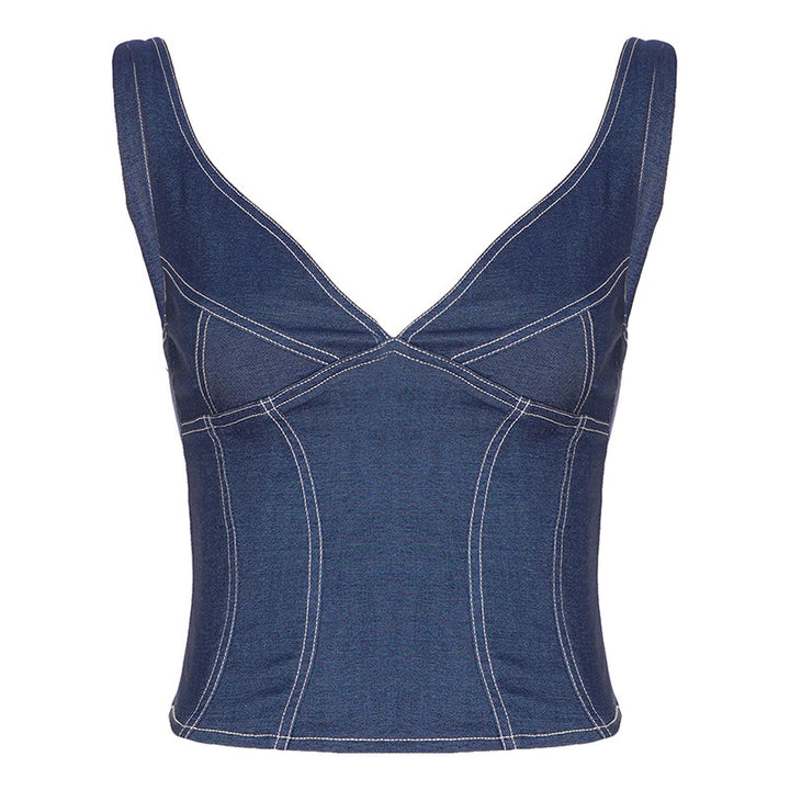 Damen Denim Crop-Top mit modischem Schnitt und verstellbaren Trägern Drune