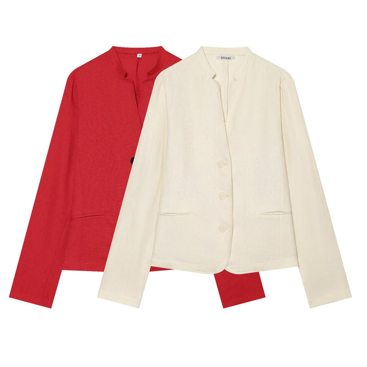 Damen Kurzblazer mit Stehkragen und Knopfleiste Drune