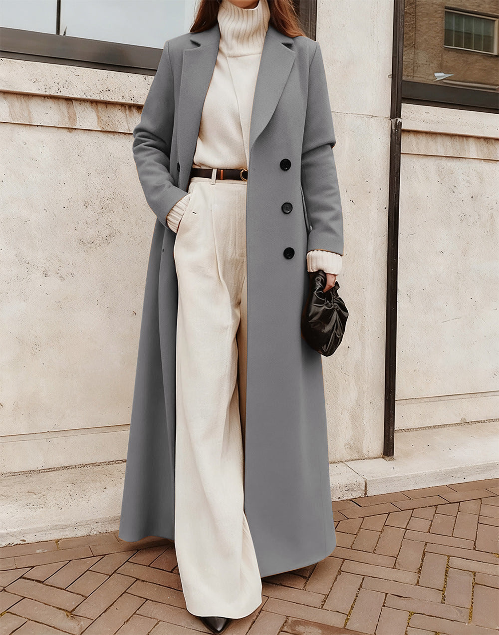 Damen Elegante Trenchcoat-Jacke mit langem Schnitt und Gürtel Drune