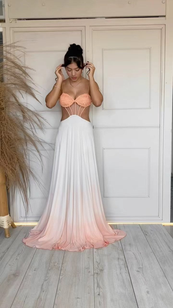 Damen Elegantes Maxikleid mit frechem Break-Design und fließendem Rock Drune