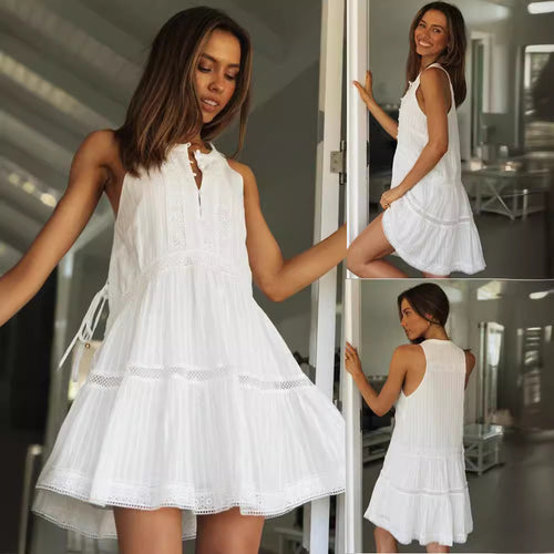 Damen luftiges Sommerkleid im Bohemian-Stil mit feinen Spitzenakzenten und verspieltem Saum Drune