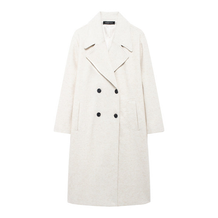 Damen Doppelreihiger Wollmix-Mantel mit Oversize-Schnitt und Reverskragen Drune