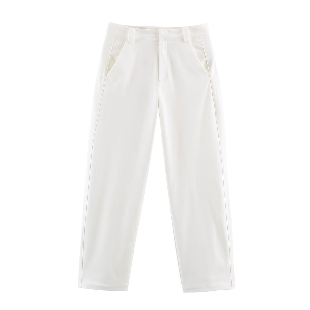 Damen Hochtaillierte weite Cropped‑Hose mit Bügelfalte und Eingrifftaschen Drune
