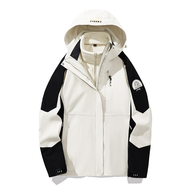 Herren wasserdichte dreiteilige Winterjacke mit abnehmbarer Kapuze und Fleece-Innenjacke Drune