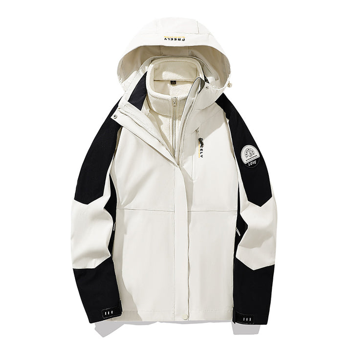 Herren wasserdichte dreiteilige Winterjacke mit abnehmbarer Kapuze und Fleece-Innenjacke Drune