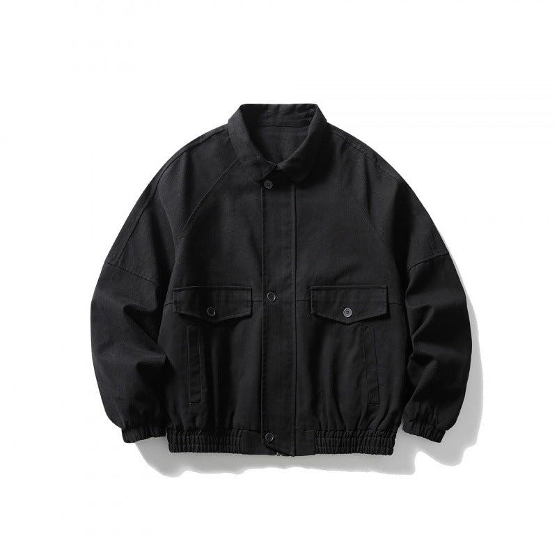 Unisex Kurz geschnittene Boxy-Jacke aus Denim mit Gummizugsaum und Pattentaschen Drune