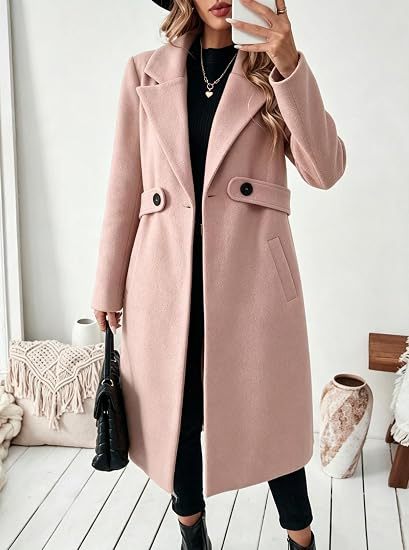 Damen Midilanger Wollmix-Mantel mit Taillenpatte und klassischem Revers Drune
