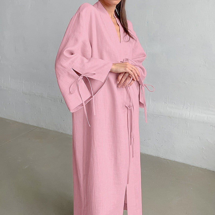 Damen Kimono-Style Morgenmantel mit verspieltem Rüschendetail Drune