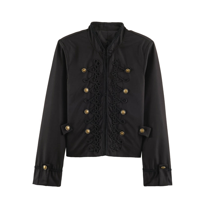 Damen Kurzblouson im Militärstil mit ornamentaler Kordel- und Knopfverzierung Drune