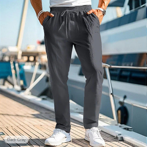 Herren lässige Leinenmisch-Joggerhose mit Kordelzug, angeschrägten Eingrifftaschen und schmalem Knöchelabschluss Drune