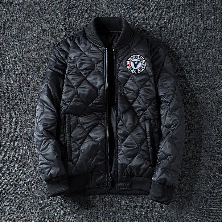 Männermode  bestickte Patch Satin-Optik Bomberjacke mit gerippten Besätzen und Utility-Ärmel-Tag Drune