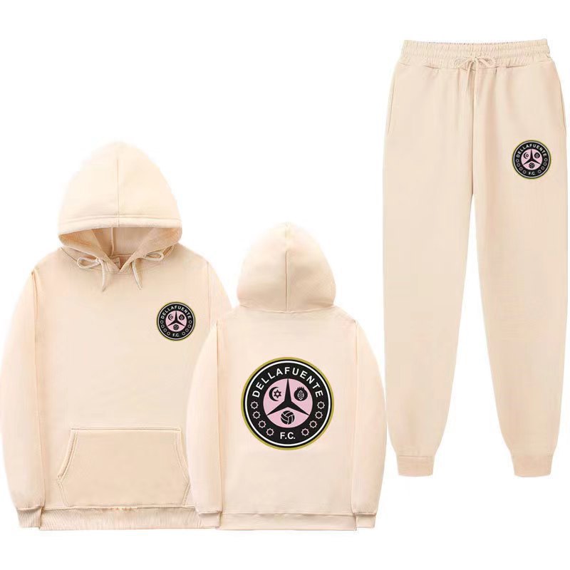 Damen bequeme Freizeit-Lounge-Anzug mit Kängurutasche und modernem Logo Drune