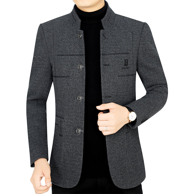 Herren Kurzmantel-Blazer mit Stehkragen und dekorativen Ziernähten Drune