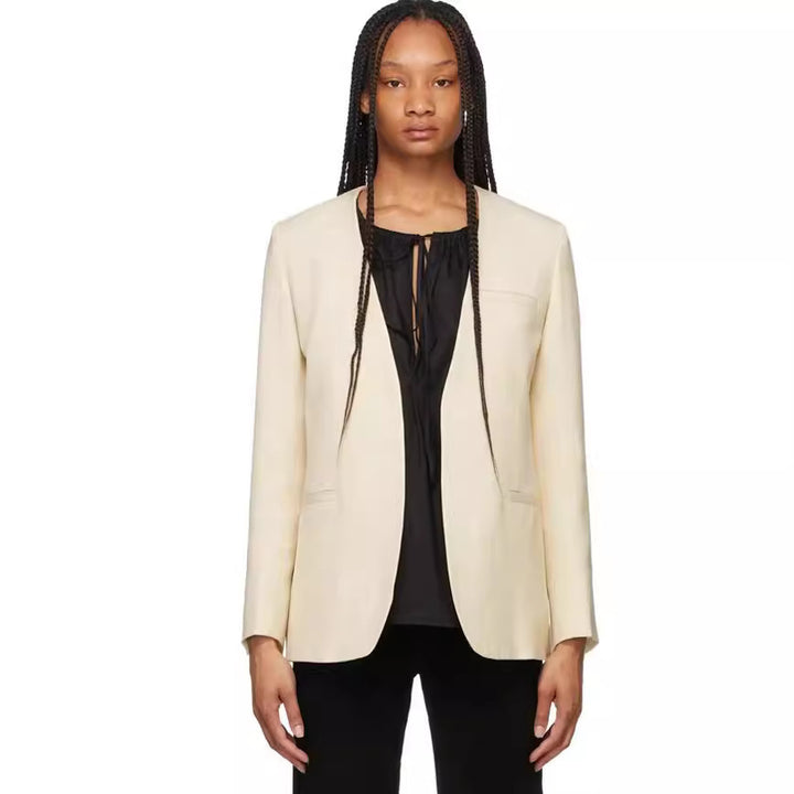 Damen Kragenloser Longblazer mit offenem Fall und Cape-Effekt Drune