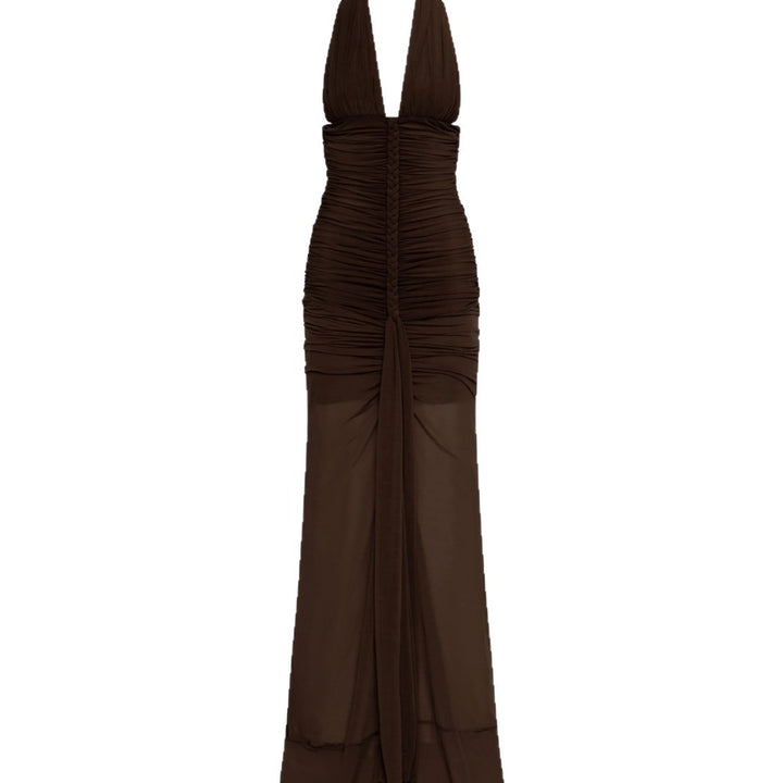Damen elegantes trägerloses Abendkleid mit raffiniertem Drapé und tiefem Ausschnitt Drune