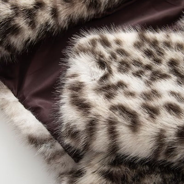 Damen Kurz geschnittene Kunstfelljacke mit Leopardenmuster Drune