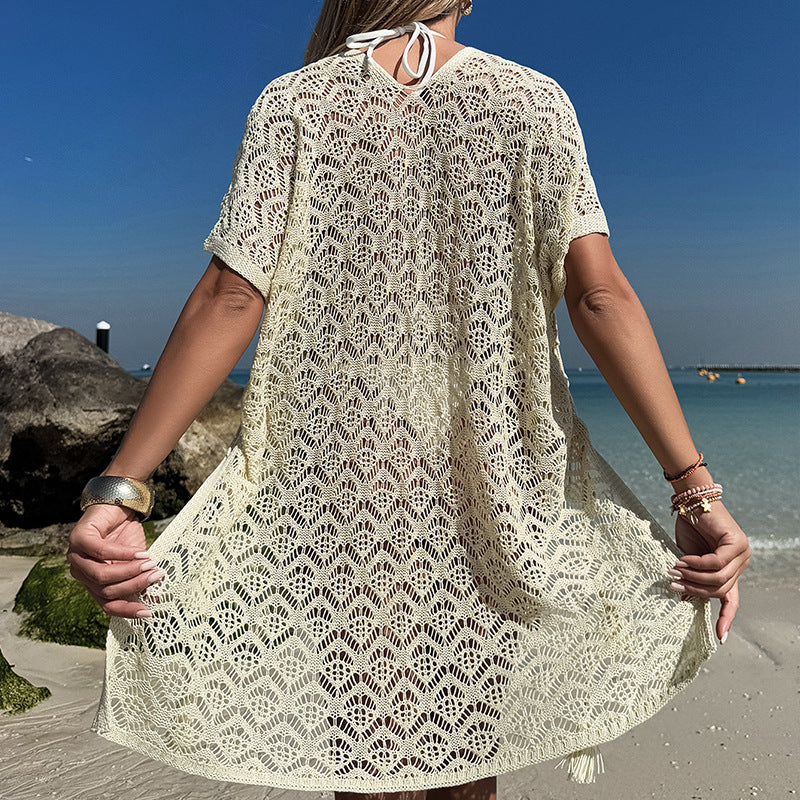 Damen Häkel-Überwurfkleid mit lockerer Passform und V-Ausschnitt Drune