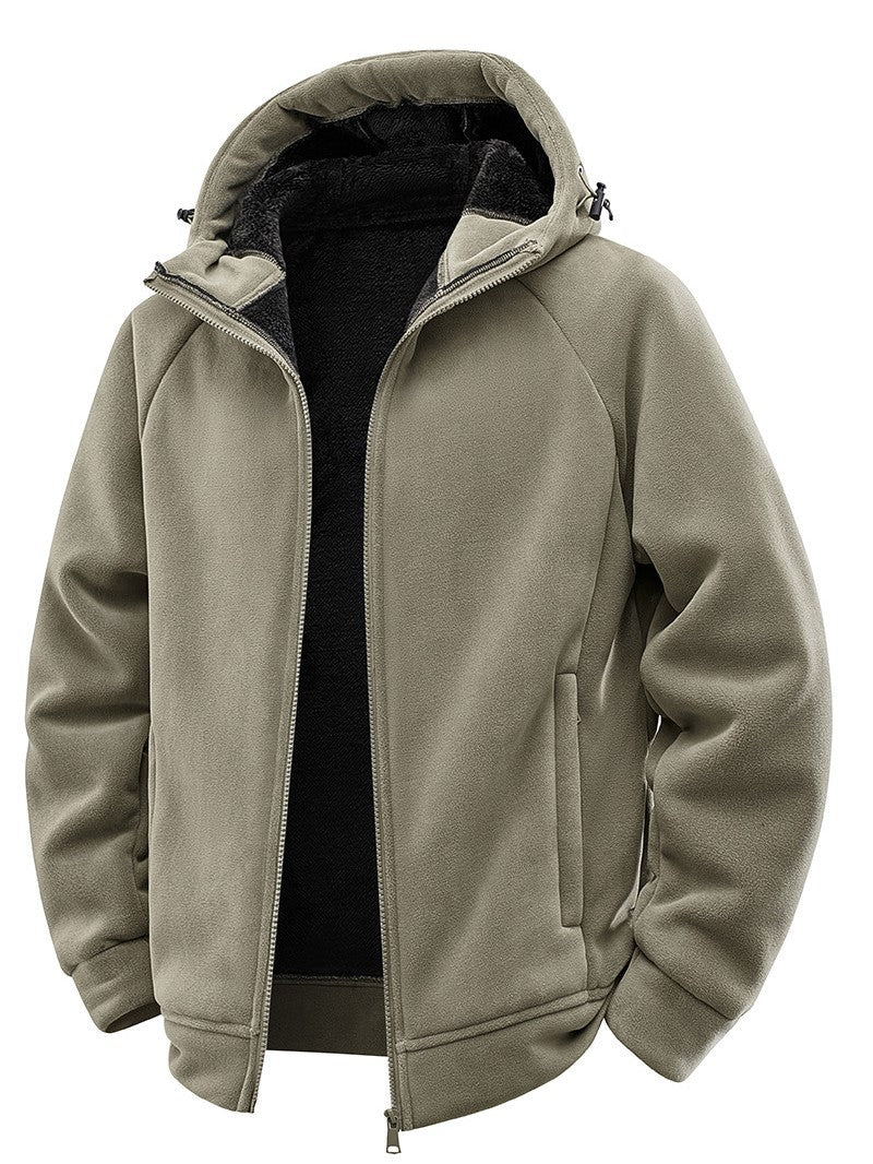 Herren Gefütterte Kapuzen-Fleecejacke mit Teddyfutter und durchgehendem Reißverschluss Drune