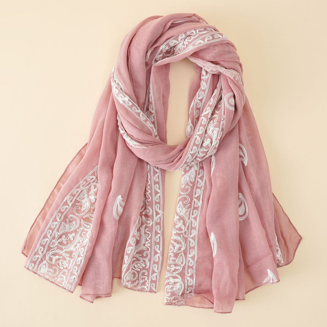 Damen eleganter Schal aus hochwertigem Chiffon mit filigraner Stickerei Drune