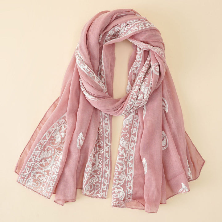 Damen eleganter Schal aus hochwertigem Chiffon mit filigraner Stickerei Drune