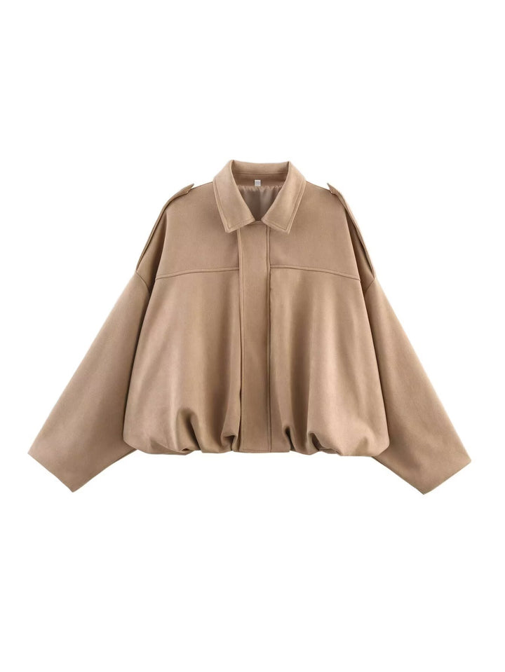 Damen 1000+ weit geschnittene Cropped‑Blousonjacke im Cape‑Look mit Schulterriegeln und gerafftem Saum Drune