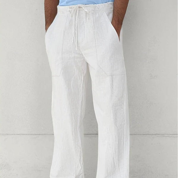 Herren leichte Relax-Chino aus Leinenmix mit weitem Bein, Kordelbund und seitlichen Eingrifftaschen Drune