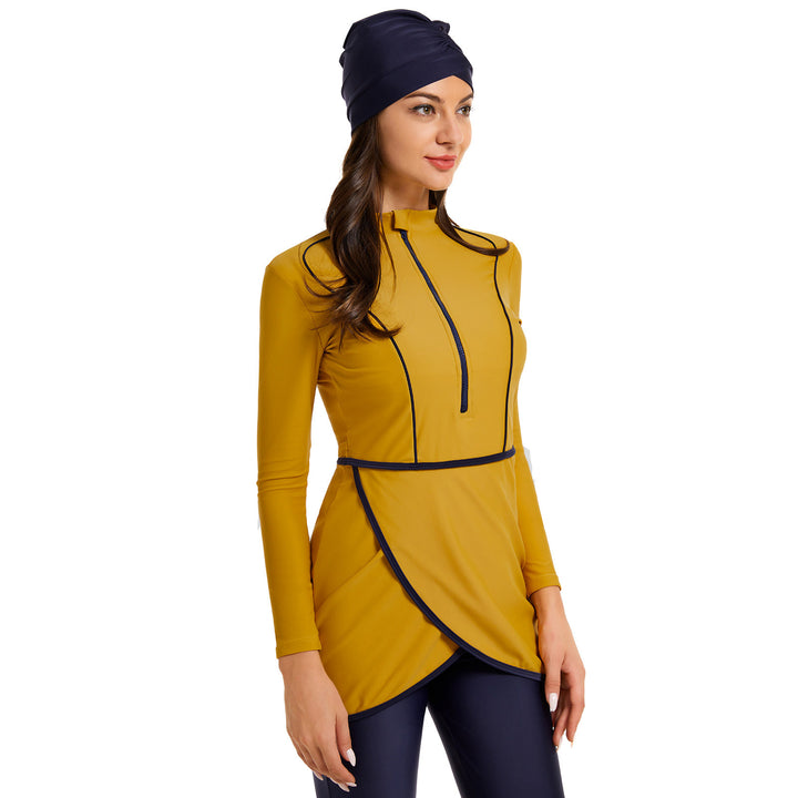 Damen modischer Langarm-Badeanzug mit Wickeldetail Drune