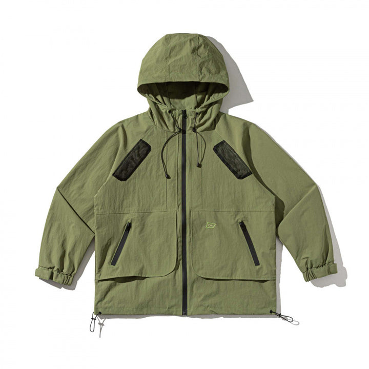 Unisex Technische Oversize-Kapuzenjacke mit Mesh-Belüftungszonen, Reißverschluss und Tunnelzug Drune