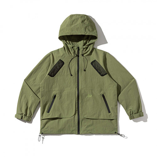 Unisex Technische Oversize-Kapuzenjacke mit Mesh-Belüftungszonen, Reißverschluss und Tunnelzug Drune