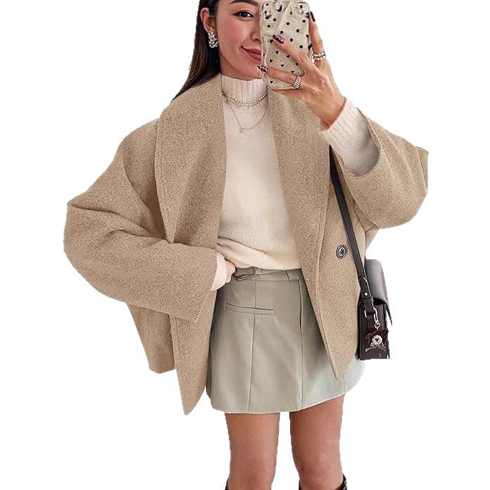 Damen nan oversized Teddyjacke mit großem Schalkragen und Ein-Knopf-Verschluss Drune