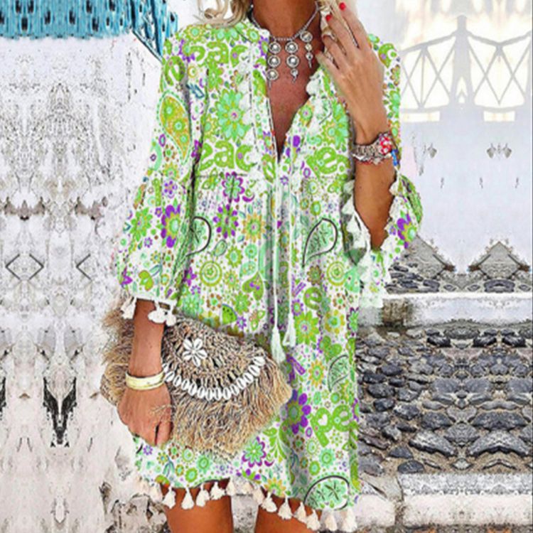 Damen Tunika-Kleid mit kreativem Print und Taschendetails Drune