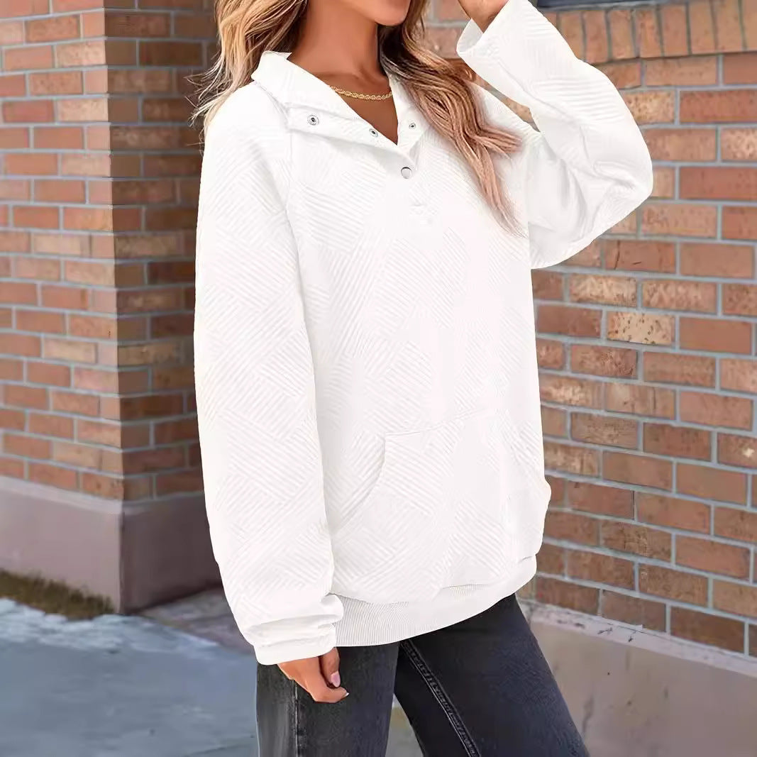 Damen Texturierter Oversize-Hoodie mit Henley-Knopfleiste und Kängurutasche Drune
