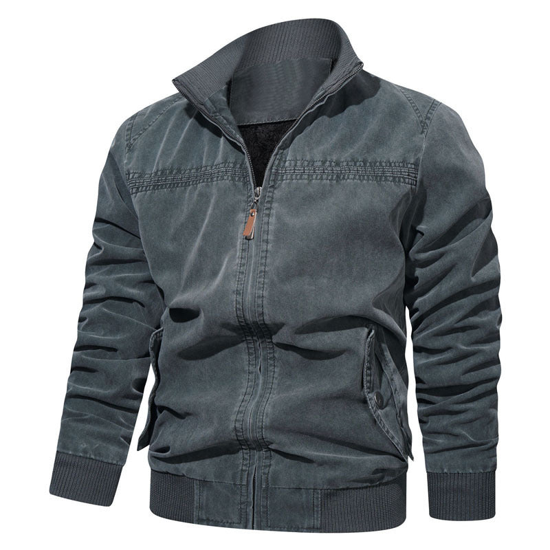 Herren Baumwoll-Canvas Zip‑Blouson im Vintage‑Look mit strukturiertem Stehkragen und Rippbündchen Drune