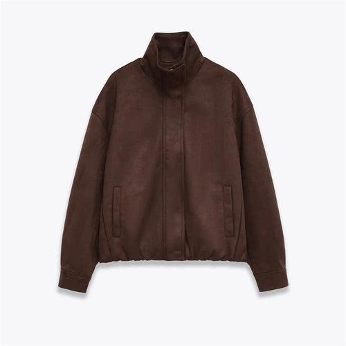 Herren nan Veloursimitat-Blouson mit hohem Stehkragen, verdecktem Reißverschluss und elastischem Saum Drune