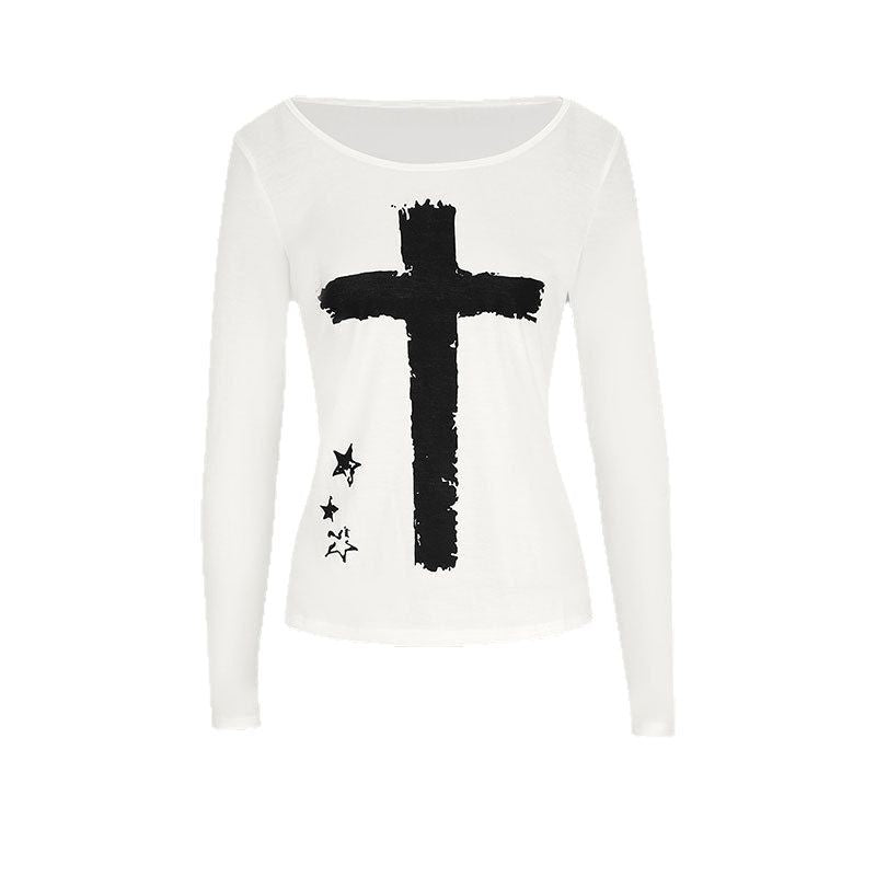 Damen Langarm-T-Shirt mit kreativem Motiv und Rundhalsausschnitt Drune