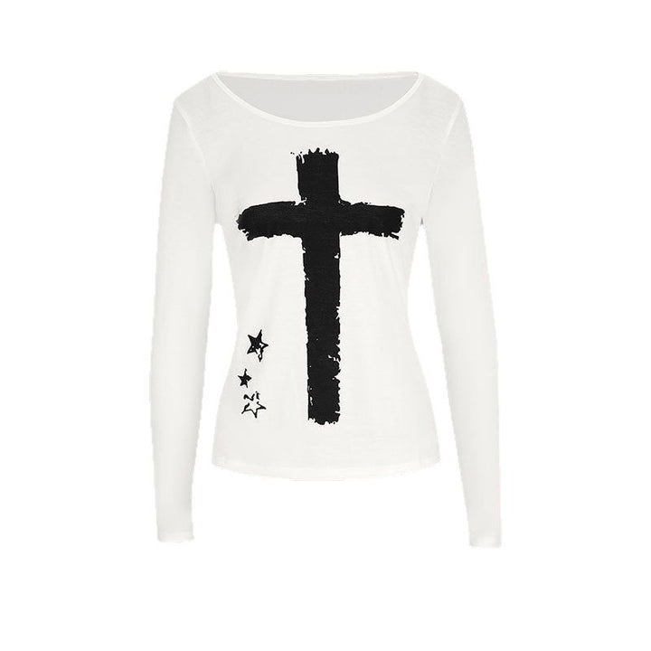 Damen Langarm-T-Shirt mit kreativem Motiv und Rundhalsausschnitt Drune